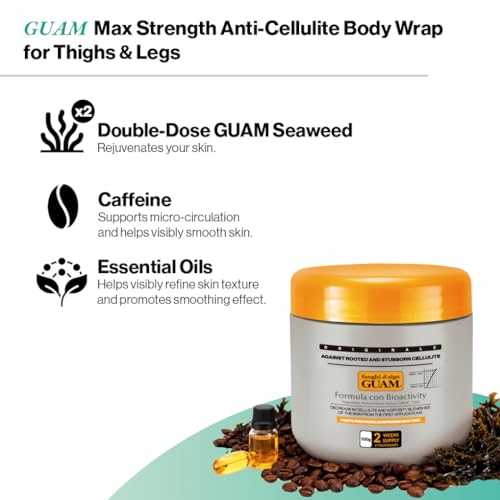 Guam Anti-cellulite Body Wrap for Thighs, Legs, MAX STRENGTH Hot Mud for Stubborn Cellulite, Clay Body Mask with Caffeine, Seaweed and Essential Oils, Reduce Dimples on Legs, Inch Reduction (2.2LB)