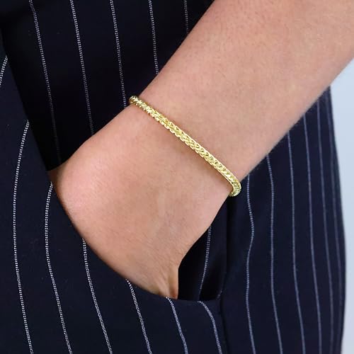Nuragold 14K Real Yellow Gold Franco Solid Diamond Cut Chain Bracelet - 2.5mm,7"