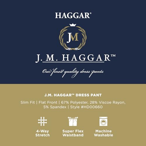 Haggar J.M Men's Stretch Superflex Waist Slim Fit Flat Front Dress Pant, Black, 30Wx30L