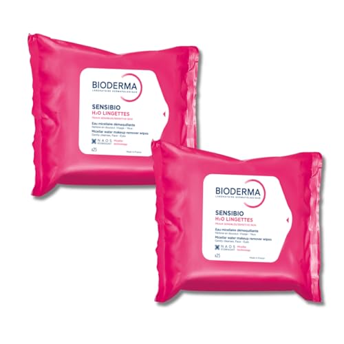 Bioderma Sensibio H2O Biodegradables Wipes Cleansing and MakeUp Removing Skin Soothing for Sensitive Skin, 50 Count