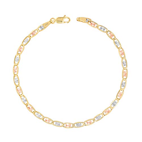 Nuragold 14k Solid Tri Color Gold Valentino 3mm Anchor Link Chain Bracelet - 8"