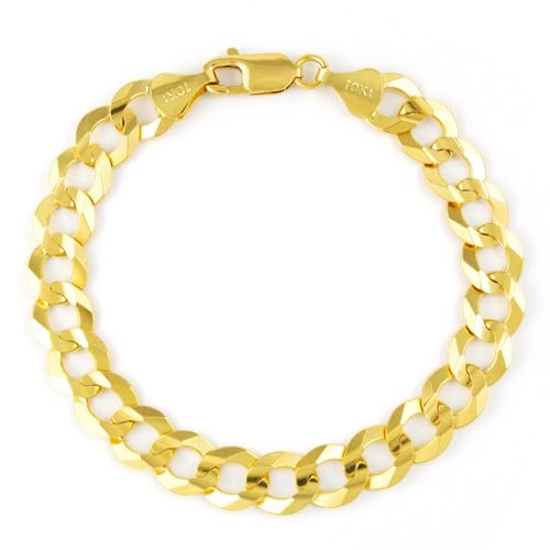 Nuragold 10K Real Yellow Gold Cuban Curb Solid Italian Link Chain Bracelet - 7.5",3mm