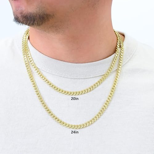 Nuragold 14k Real Yellow Gold Royal Monaco Miami Cuban Link Chain Necklace - 6mm,22"