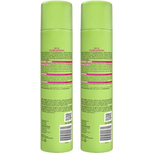 Garnier Fructis Sky-Hi Volume Hairspray, Anti-Humidity Volumizing Spray With Bamboo Extract, Provides 24-Hour of Flexible Hold and Frizz Control, 8.25 oz, 2 Count (Packaging May Vary)