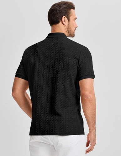 JMIERR Polo Shirts for Men Classic Fit Casual Ribbed Button Down Shirt Quiet Luxury Clothes Casual Collared Shirt, US43(L), Black