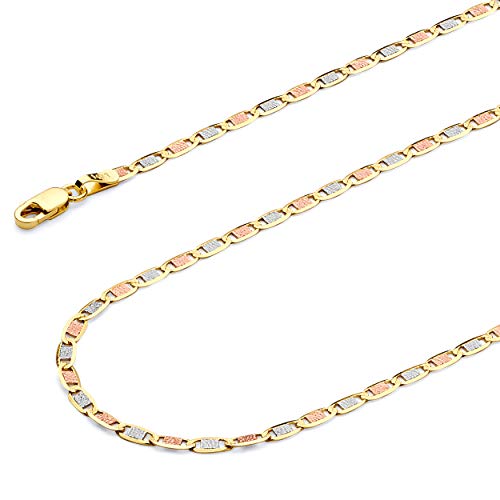 14k REAL Tri Color Gold Solid 3mm Diamond Cut Chain Bracelet with Lobster Claw Clasp - 7.5"
