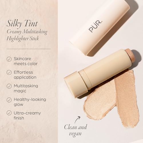 PÜR MINERALS Silky Tint Creamy Multitasking Highlighter Stick with Peptides, You Go Pearl - Highlighting Stick with Natural, Healthy-Looking Glow & Ultra-Creamy Finish - Professional Makeup
