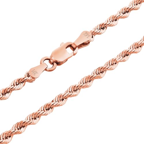 Nuragold 14k Real Rose Gold 2.5mm Rope Chain Diamond Cut Necklace (16"-30") - 20"
