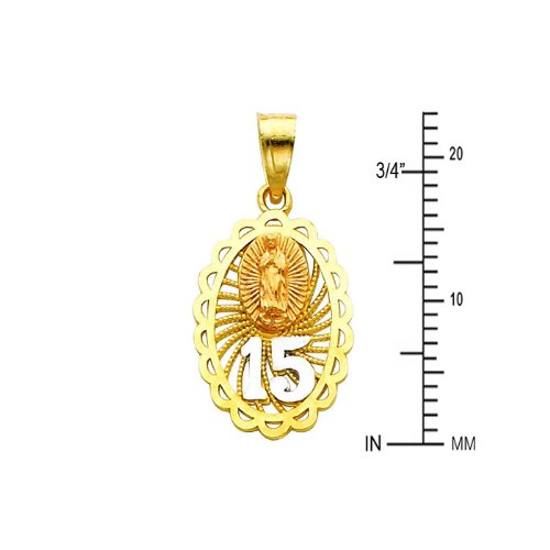 The World Jewelry Center 14k Real Tri Color Gold 15 A?os Pendant with 1.5mm Diamond Cut Chain Necklace - 18"