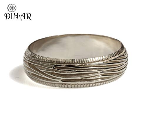 14k solid gold woodgrain tree bark textured rounded milgrain comfort fit men gold wedding band