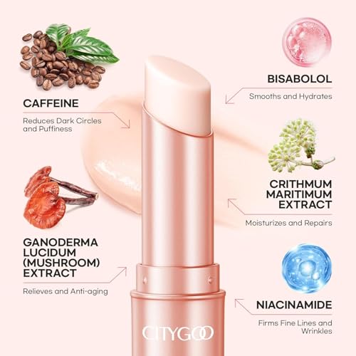 CITYGOO Caffeine Eye Cream Stick: Anti-Aging Firming & Dark Circles Moisturizing Balm for Puffiness & Eye Bags - Travel-friendly for Women (Caffeine Pink 3g)
