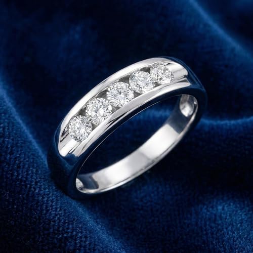 P3 POMPEII3 Pompeii 1/2ct Diamond Mens Wedding Ring Channel Set High Polished Band 14K White Gold - Size 11