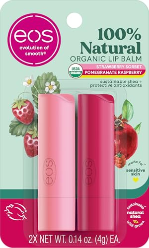 eos 100% Natural Lip Balm - Strawberry Sorbet and Pomegranate Raspberry, All-Day Moisture, Lip Care Products, 0.14 oz, 2-Pack