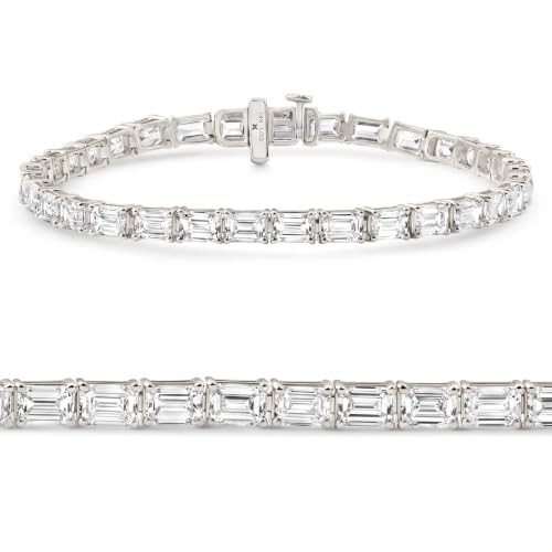 P3 POMPEII3 Pompeii 11Ct Emerald Cut Diamond Tennis Bracelet 14k White Gold 7" Lab Grown (EF,VS)