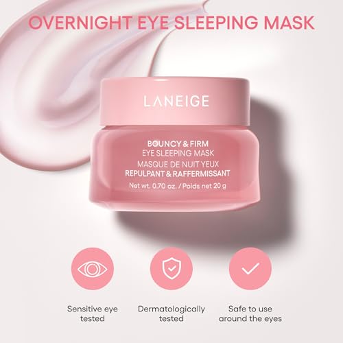 LANEIGE Bouncy & Firm Eye Sleeping Mask: Depuff and Firm with Peony & Collagen Complex, Ceramide, & 5D Hyaluronic Acid