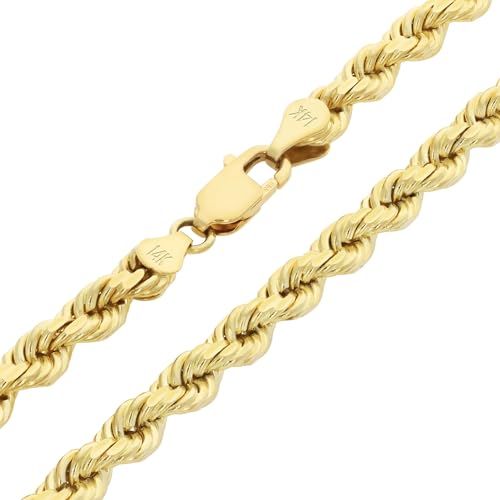 Nuragold 14k Real Yellow Gold Rope Chain 5mm Solid Diamond Cut Men Necklace - 22"