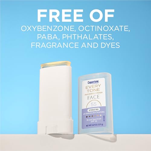 Coppertone Every Tone Invisible Face Sunscreen Stick SPF 55, 0.49 OZ
