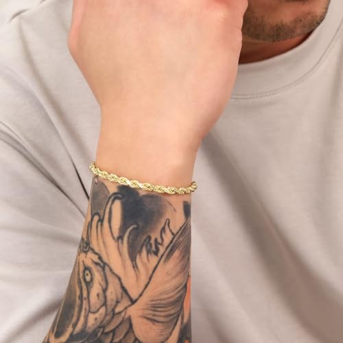 Nuragold 10K Real Yellow Gold Rope Chain Diamond Cut Bracelet Men & Women - 5mm,8.5"