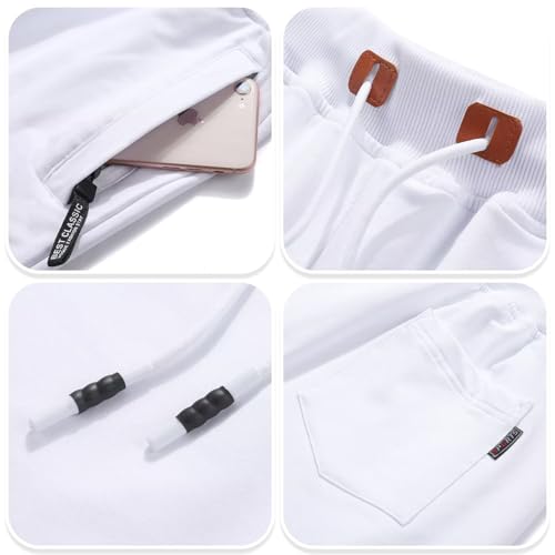 QPNGRP Mens Shorts Casual Drawstring Zipper Pockets Elastic Waist White 38