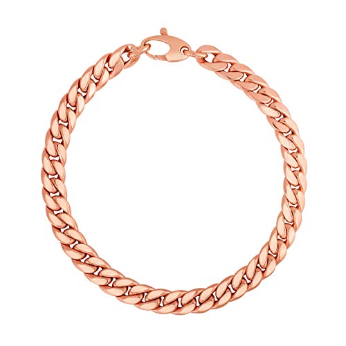 Floreo 14k Rose Gold 6mm Classic Miami Cuban Link Chain Bracelet, 7.25 Inch