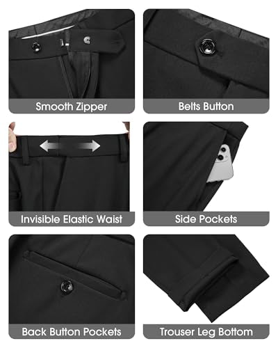 WULFUL Men's Slim Fit 3 Piece Suits Two Button Blazer Vest & Pants Tuxedo Set for Business Wedding Party Black