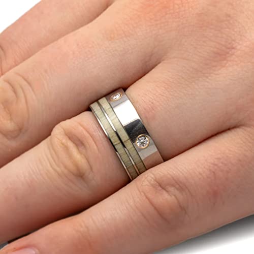 Men's Titanium, Deer Antler Diamond Past Present Future, 14k Yellow Gold 10mm Titanium Wedding Ring Size 8.5