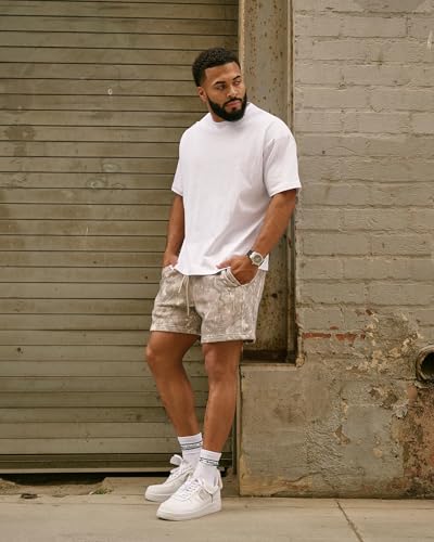 BOOMLEMON Mens Mesh Graphic Print Shorts Fashion Designer Workout Shorts Retro Casual Cool Streetwear Short Pants(Tree Camo Grey M)