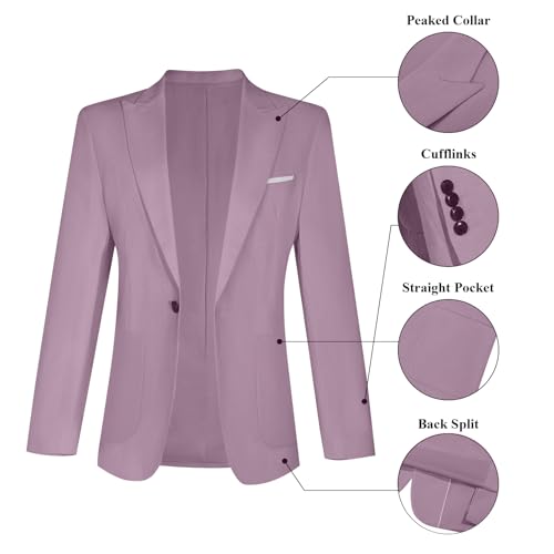 Diaryan Linen Men Suits Casual Tuxedo Regular Fit Lilac 2 Piece Blazer One Button Formal Jacket Pants for Wedding Party L