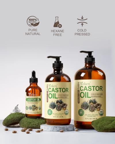 Yoken EWG Organic Castor Oil 16oz Cold Pressed Hexane Free for Hair Skin