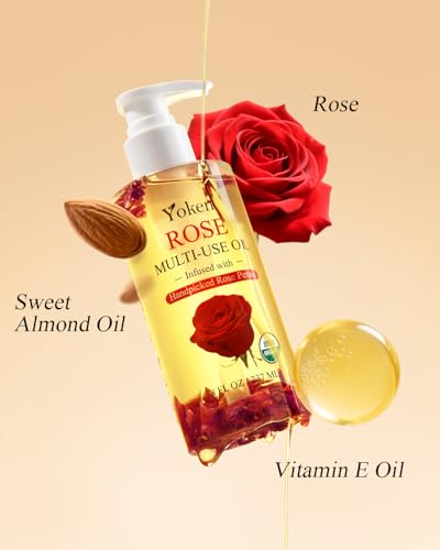 Organic Rose Multi-Use Body Oil For Skin Body, USDA Certified with Petals