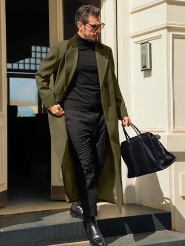 Runcati Mens Full Length Trench Coat Notched Lapel Long Jacket Double Breasted Classic Winter Overcoat