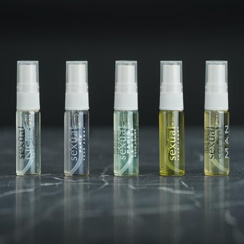 Michel Germain Sexual Discovery Set for Him, Men's Cologne, 5 x 0.07 Fl Oz Eau de Toilette Vials, Woody, Fresh, Fruity, Aromatic, Citrus Colognes for Him