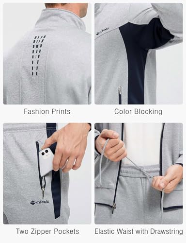 Rdruko Men's Tracksuit Sweatsuits 2 Piece Set Athletic Jogging Gym Activewear Sweat Track Suits Sets(Grey,US M)