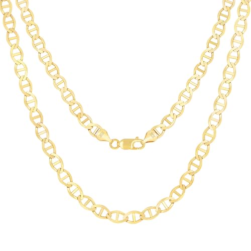 Nuragold 10K Real Yellow Gold 5mm Mariner Chain Solid Link Anchor Necklace - 22"