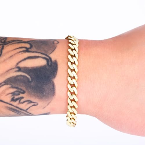 Nuragold 14k Real Yellow Gold Royal Monaco 7.5mm Miami Cuban Chain Bracelet - 7"