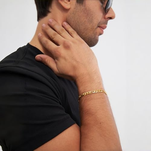 LUCA SMITH Gold Bracelets for Women & Men 14K Gold Figaro Bracelet 7.5in