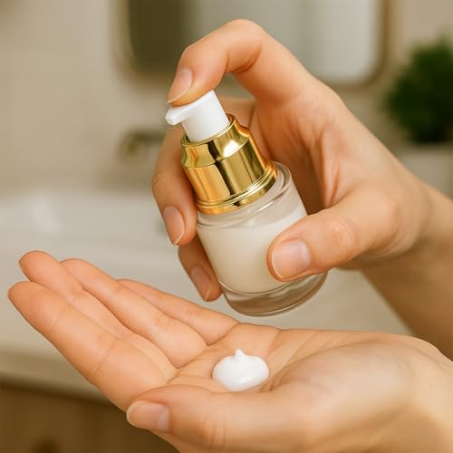 6Packs 20ml Clear Glass Lotion Pump Bottles Refillable Travel Cosmetic Containers with Pump and Clear Cap Mini Empty Dispenser Jars for Serum, Essence, Toner, Skincare, Essential Oils (Golden)
