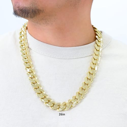 Nuragold 14k Real Yellow Gold Monaco 17mm Miami Cuban Chain Mens Necklace - 30"
