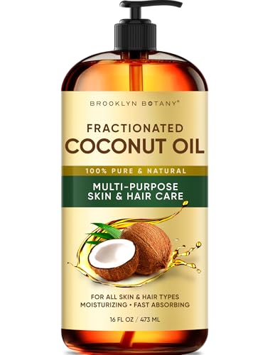 Brooklyn Botany Fractionated Coconut Oil | 16 Fl Oz | Hair | Face | Body | 100% Pure and Natural | Carrier Oil | Aromatherapy | Massage | Ayurvedic Hair Care | Hexane-Free