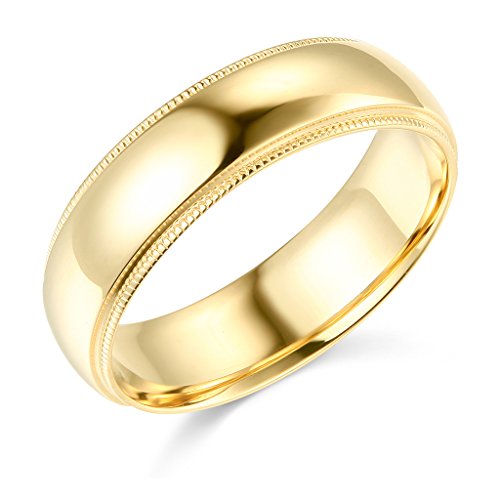 14k Yellow Gold 6mm Comfort FIT Plain Milgrain Wedding Band - Size 10.5