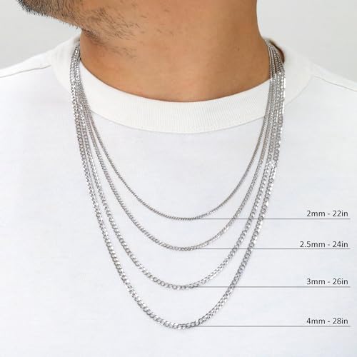Nuragold 14K Real White Gold Cuban Curb Solid Italian Link Chain Necklace - 24",4mm
