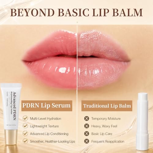 PDRN Lip Serum, Advanced PDRN Rejuvenating Hydrating Lip Balm, Hyaluronic Acid Lip Moisturizer Plumping for Dry Cracked Dark Lips, Gentle Exfoliation Smoothing Lip Treatment Overnight Cream, 0.33 OZ