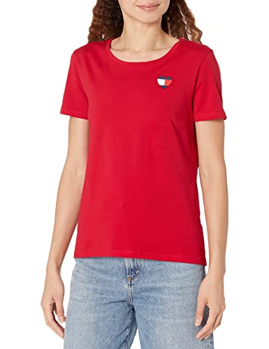 Tommy Hilfiger Womens Crew Neck Logo Tee T Shirt, Scarlet Heart, Large US