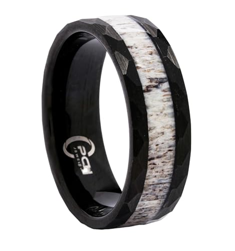 Deer Antler Ring in Black Tungsten Hammered Finish 8mm Comfort Fit Wedding Band (10)