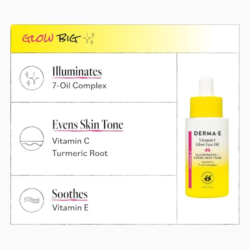 Derma E Vitamin C Glow Face Oil, 1 Fl Oz Vitamin C Oil with Turmeric