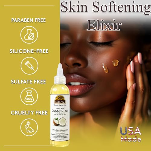 OKAY 100% Pure Coconut Oil for Hair & Skin - Coconut Oil for Women & Men, Perfect for Hair & Body, for Massage & Moisturizer, Natural - 4 fl oz Squeeze Bottle (Pack of 1)