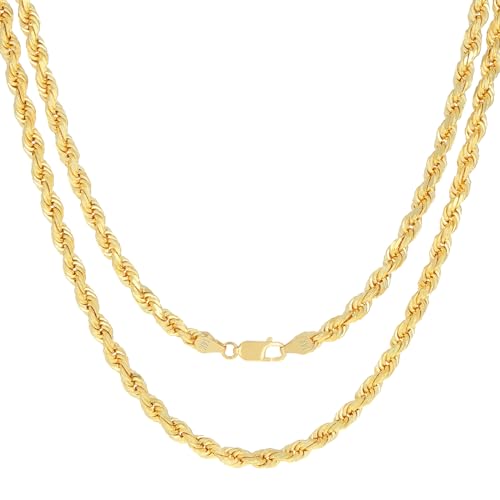 Nuragold 14K Real Yellow Gold Rope Chain Diamond Cut Necklace Men & Women - 5mm,22"