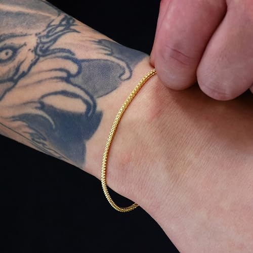 Nuragold 14K Real Yellow Gold Franco Solid Diamond Cut Chain Bracelet - 1.7mm,7"