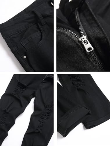 Men's Ripped Skinny Stretch Distressed Destroyed Slim Jeans Denim Pants Black 32