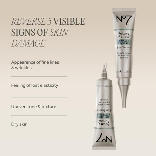 No7 Future Renew Damage Reversal Eye Serum - Nourishing Under Eye Serum for Sun Damaged Skin Repair, Fine Lines & Wrinkles, and Uneven Texture - Suitable for Sensitive Skin (0.5 Fl Oz)